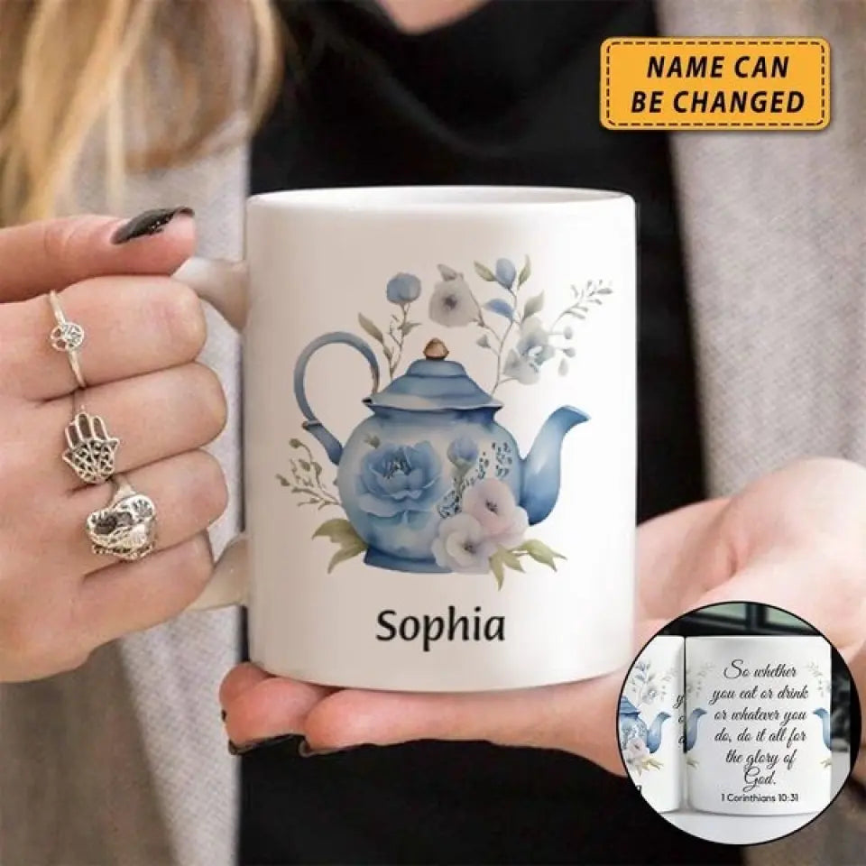 Do It All For The Glory Of God - Christian Design With Blue Teapot Personalized Jesus Mug