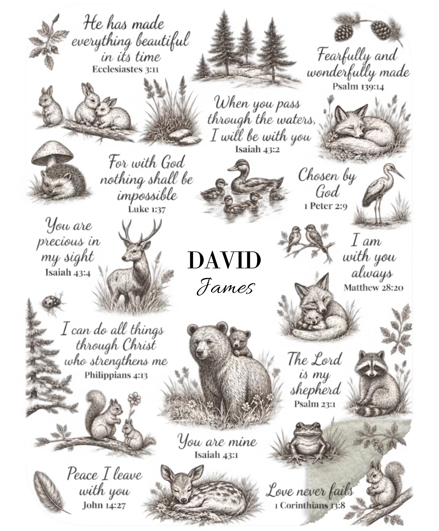 Personalized Woodland Bible Verse Sherpa Blanket – Christian Baby &amp; Kids Keepsake