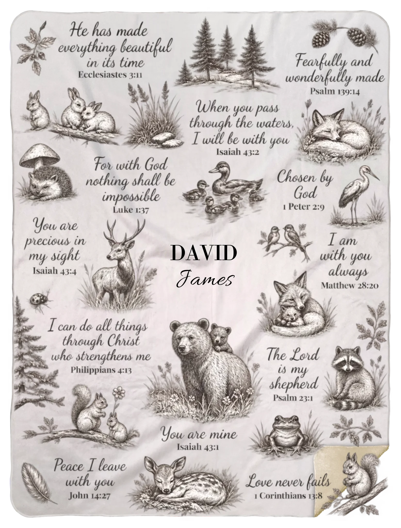 Personalized Woodland Bible Verse Sherpa Blanket – Christian Baby &amp; Kids Keepsake