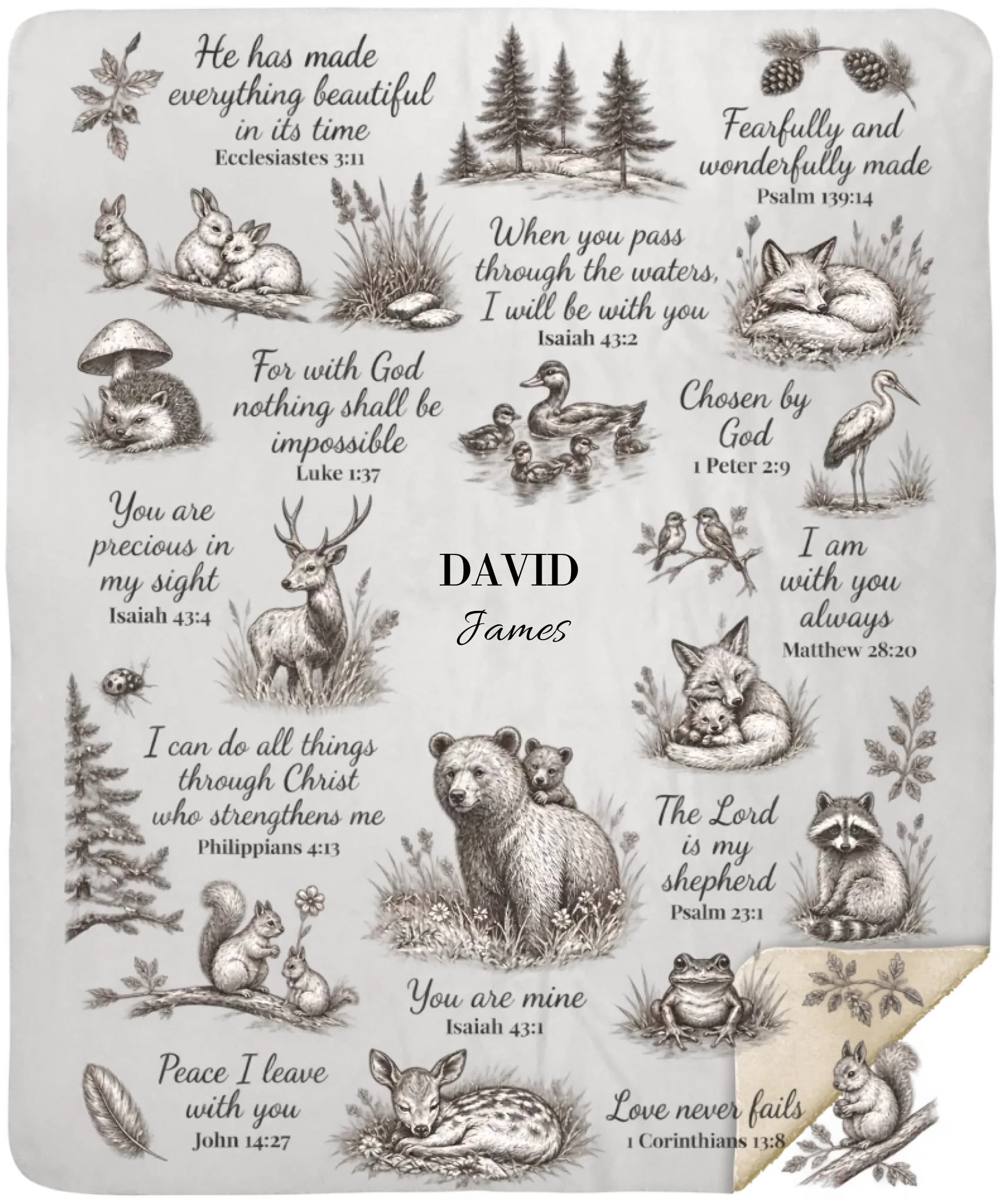 Personalized Woodland Bible Verse Sherpa Blanket – Christian Baby &amp; Kids Keepsake