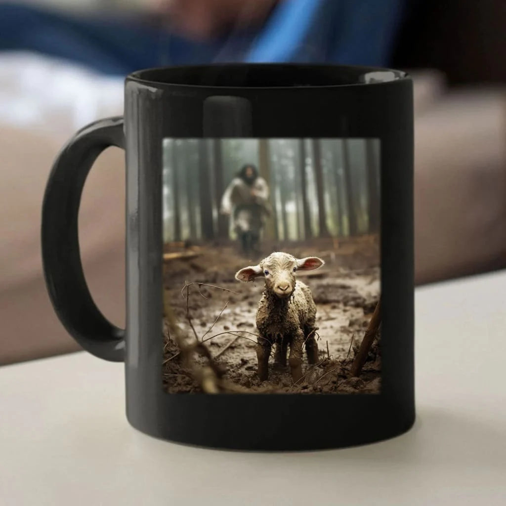 Jesus With The Sheep, Jesus Running After A Lamb Coffee Mug