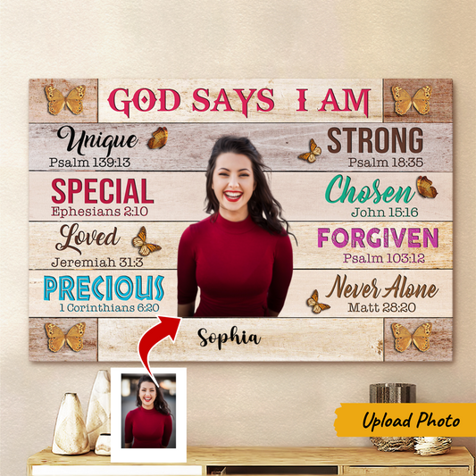 Upload Photo - Christian Woman God Says I Am Personalized Canvas