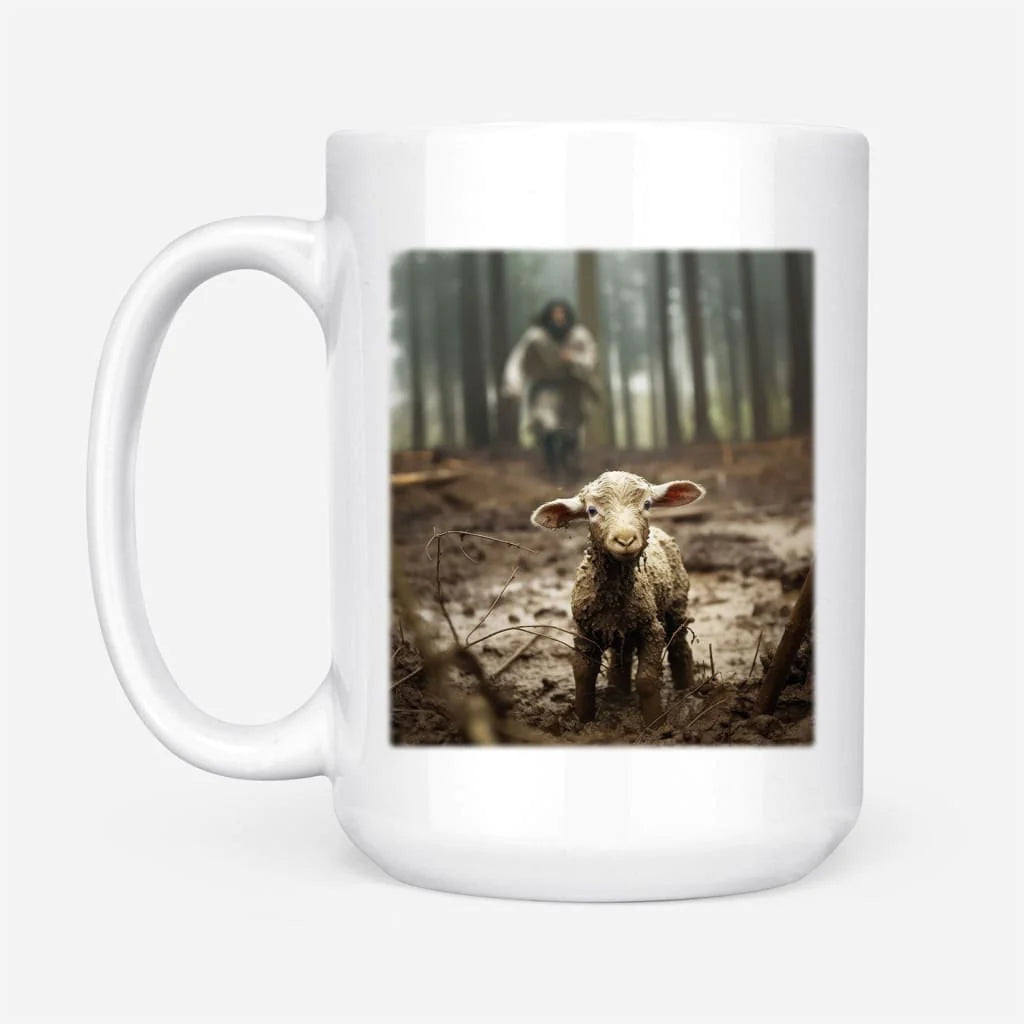 Jesus With The Sheep, Jesus Running After A Lamb Coffee Mug