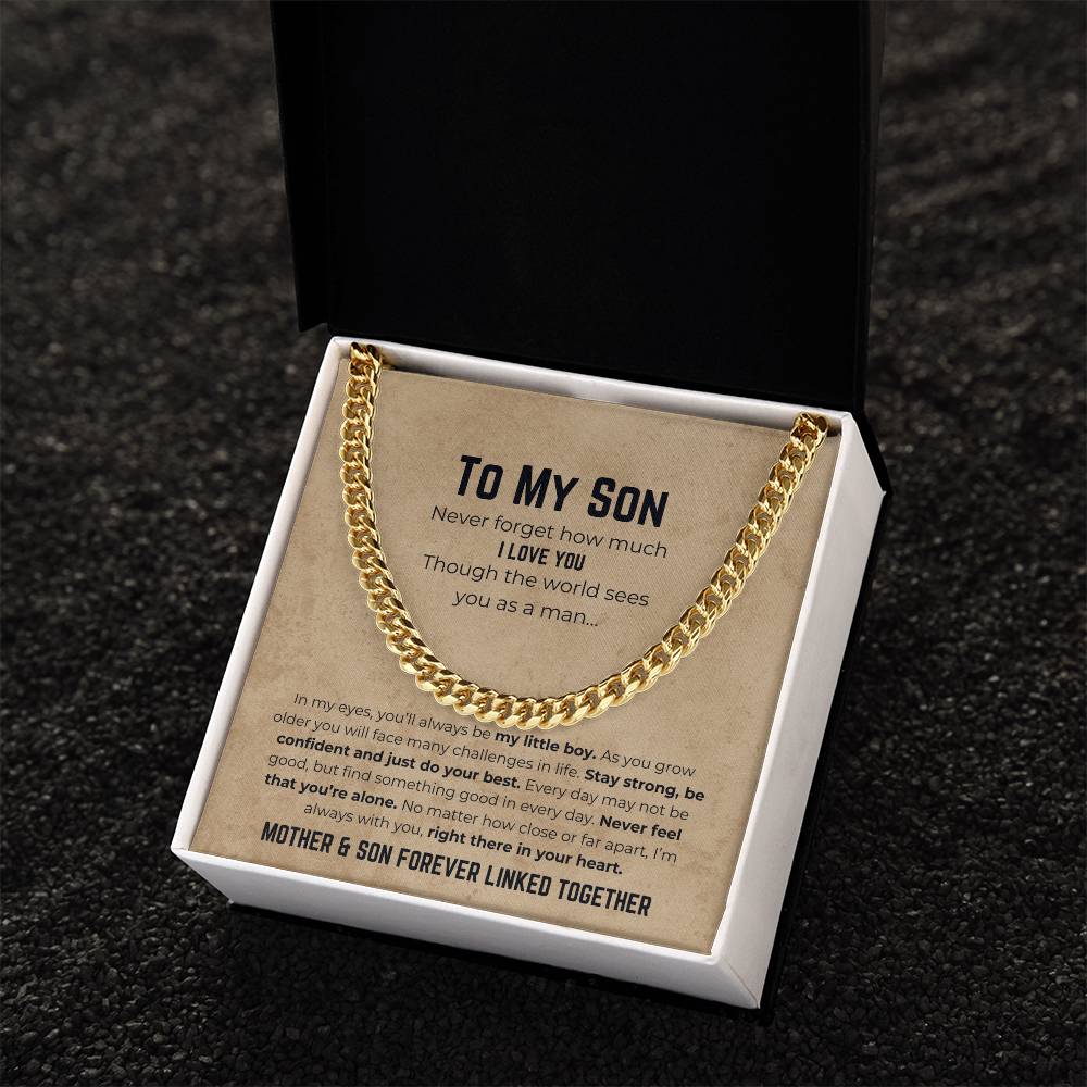 To My Son | Mother & Son Forever Linked Together | Cuban Link Chain