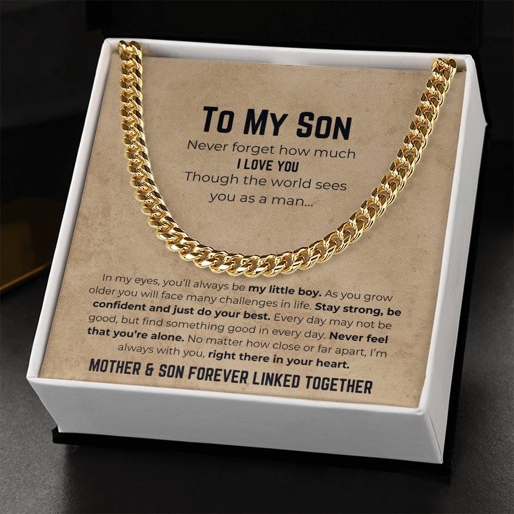 To My Son | Mother & Son Forever Linked Together | Cuban Link Chain