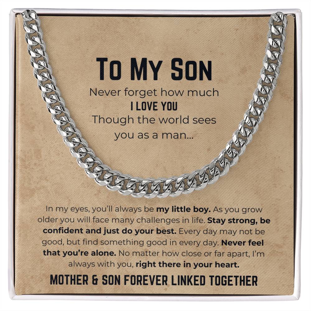 To My Son | Mother & Son Forever Linked Together | Cuban Link Chain