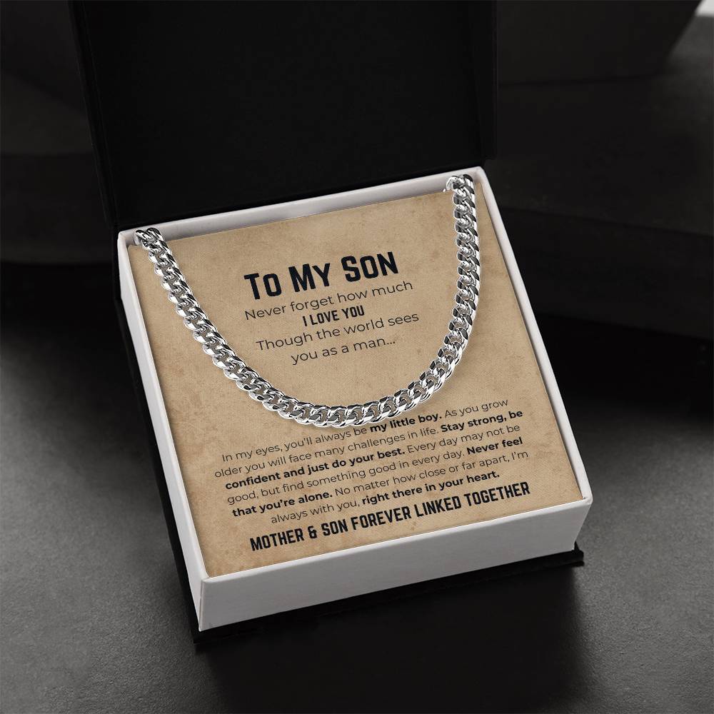 To My Son | Mother & Son Forever Linked Together | Cuban Link Chain