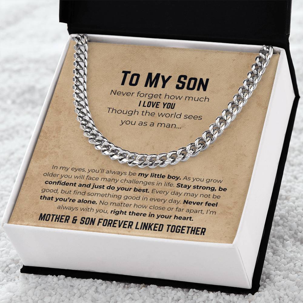 To My Son | Mother & Son Forever Linked Together | Cuban Link Chain