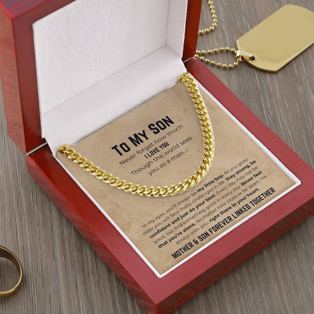 To My Son | Mother & Son Forever Linked Together | Cuban Link Chain