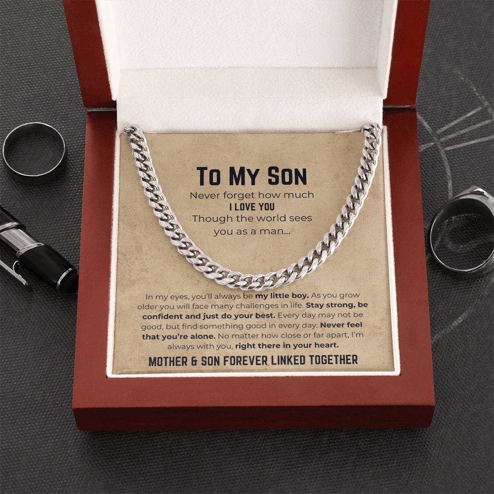 To My Son | Mother & Son Forever Linked Together | Cuban Link Chain