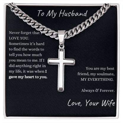 To My Husband | You Are My Best Friend | Cuban Link Chain With Cross Necklace