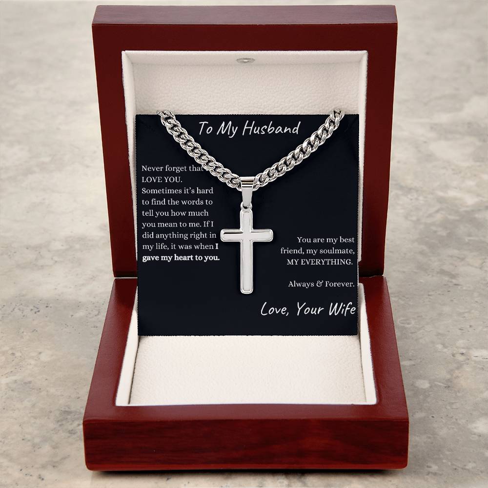 To My Husband | You Are My Best Friend | Cuban Link Chain With Cross Necklace