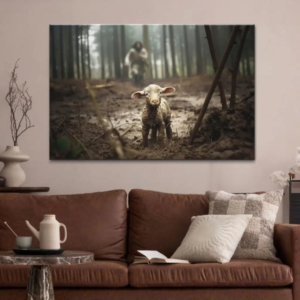 Jesus Running After A Lost Lamb, Jesus Lamb of God, Wall Art Canvas ...