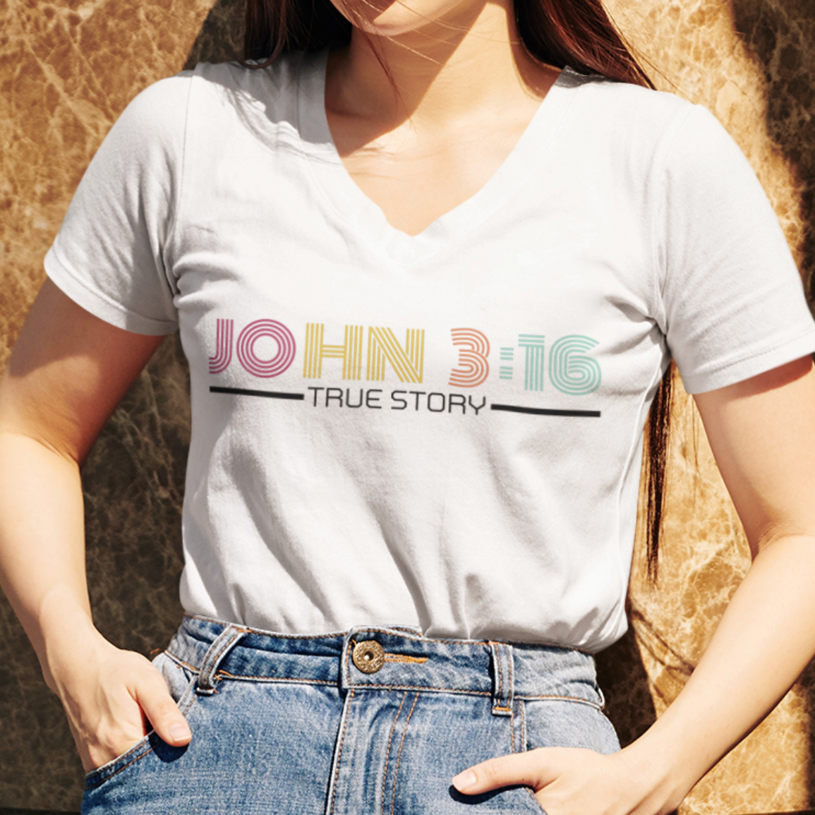 John 3:16 True Story V-Neck Tee