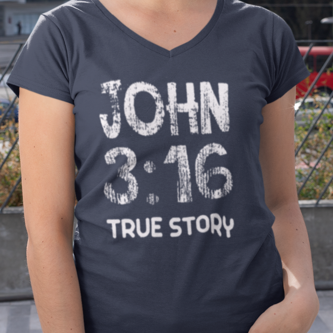 John 3:16 True Story V-Neck Tee