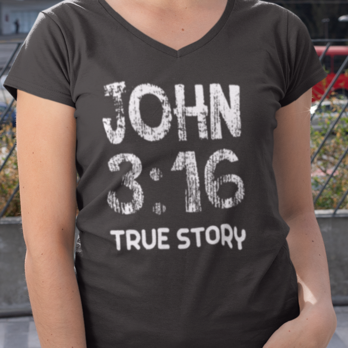 John 3:16 True Story V-Neck Tee