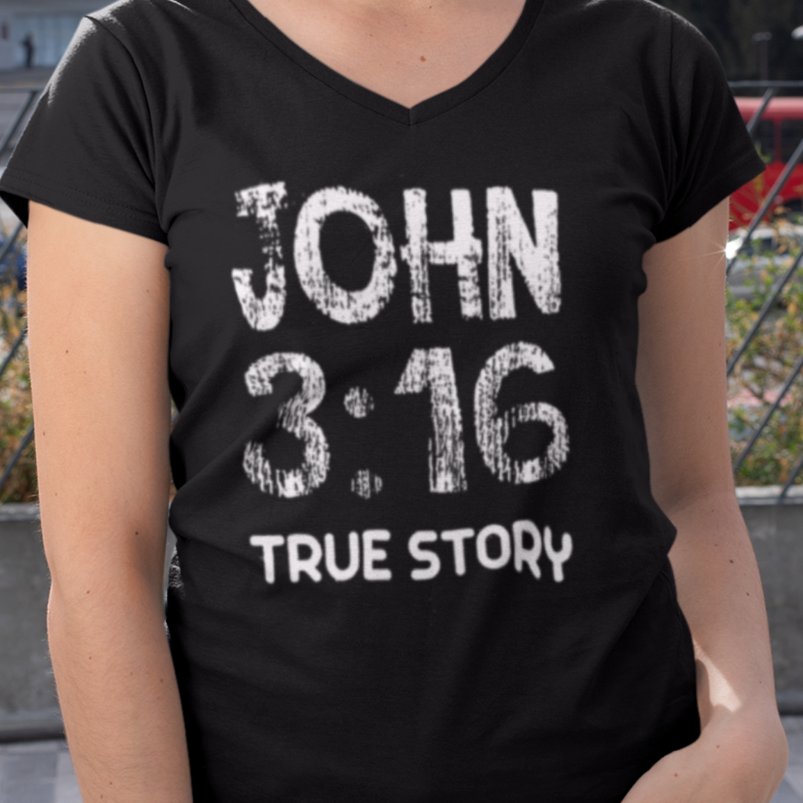 John 3:16 True Story V-Neck Tee