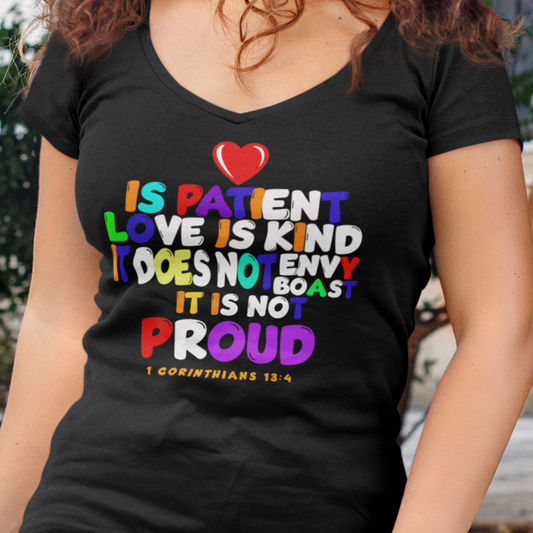 Love Is Patient 1 Corinthians 13:4 V-Neck Tee