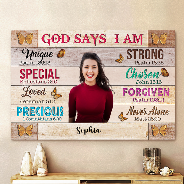 Upload Photo - Christian Woman God Says I Am Personalized Canvas ...