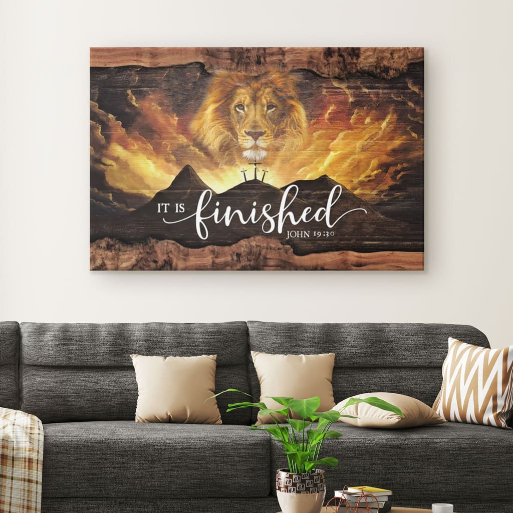 It Is Finished Wall Art, John 19:30 Jesus Lion Wall Art Canvas