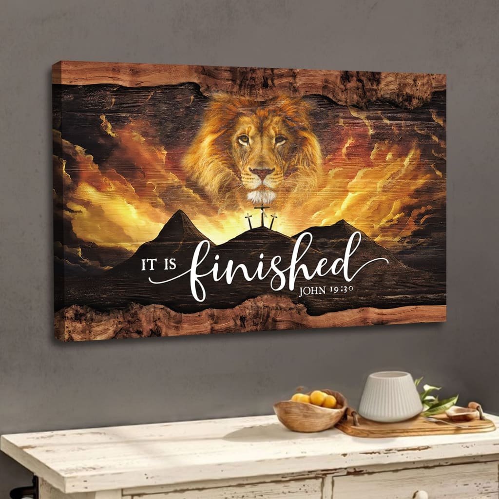 It Is Finished Wall Art, John 19:30 Jesus Lion Wall Art Canvas