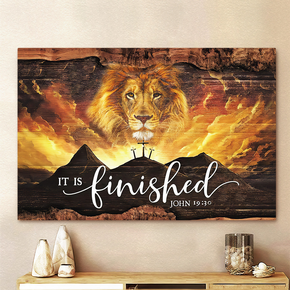 It Is Finished Wall Art, John 19:30 Jesus Lion Wall Art Canvas